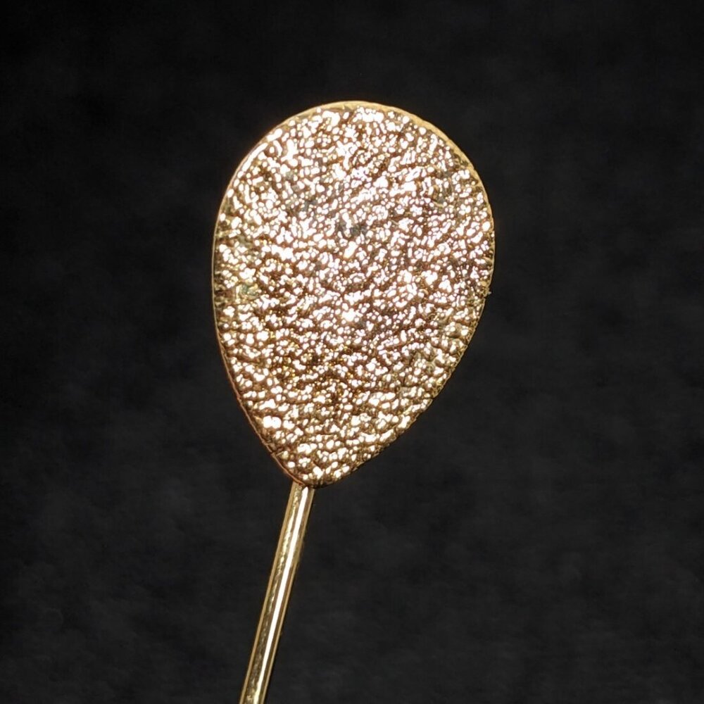 Vintage Gold Tone Textured Teardrop Stick Pin Modernist Pear Classic